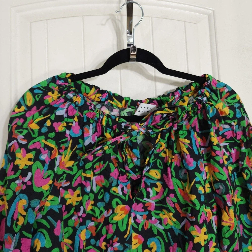 Tanya Taylor Womens Top Isla Painterly Puff Lantern Sleeve Multicolor Blouse M - Picture 7 of 12